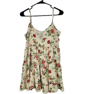 TOBI Womens BOHO Babydoll Tank Top Small Beige Floral Tired Open Back Tunic